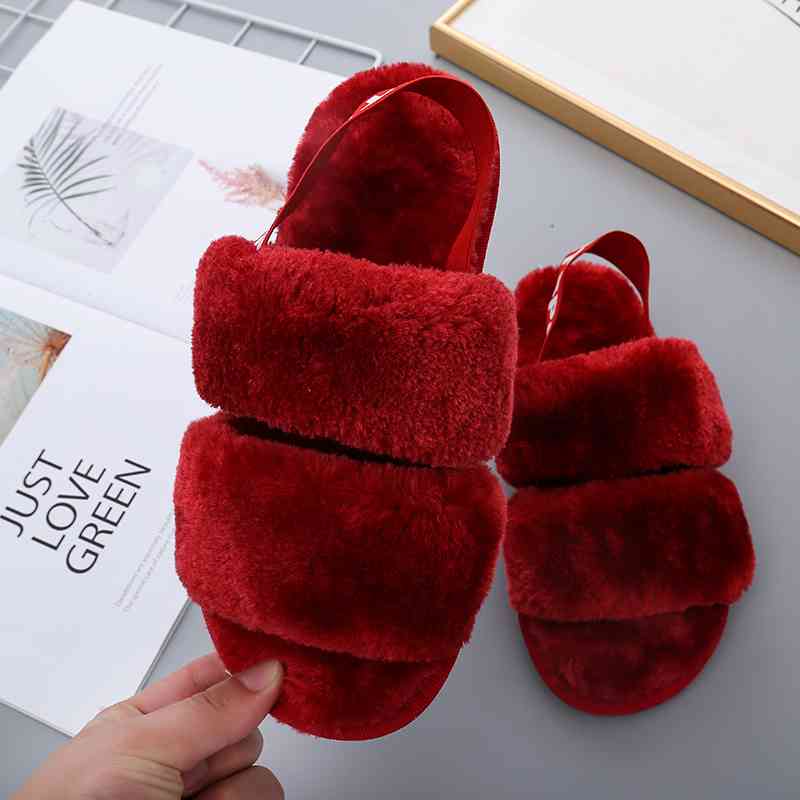 Faux Fur Open Toe Slippers