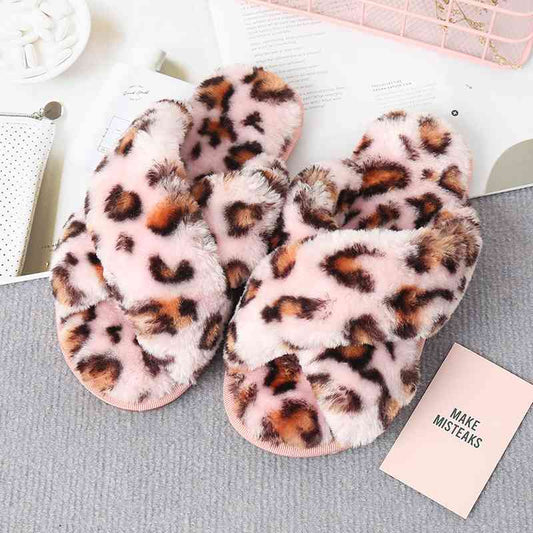 Faux Fur Crisscross Strap Slippers