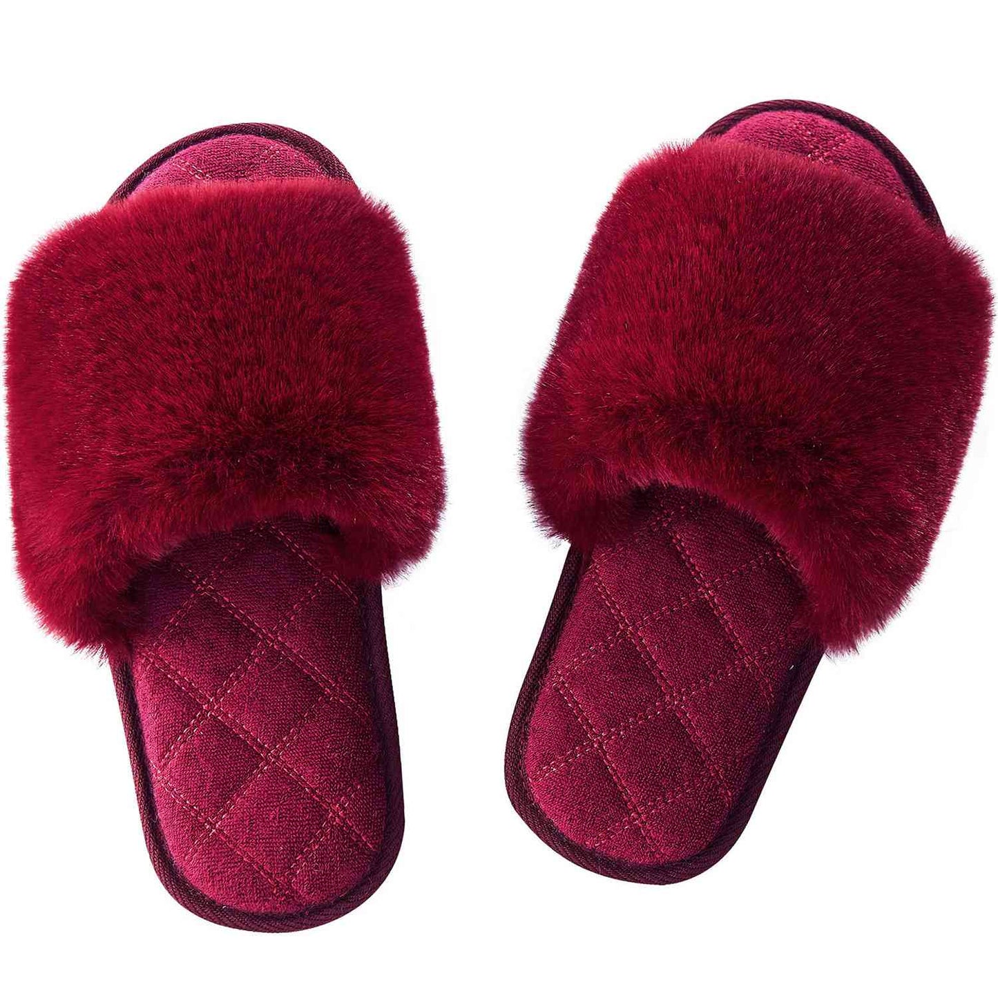 Faux Fur Open Toe Slippers