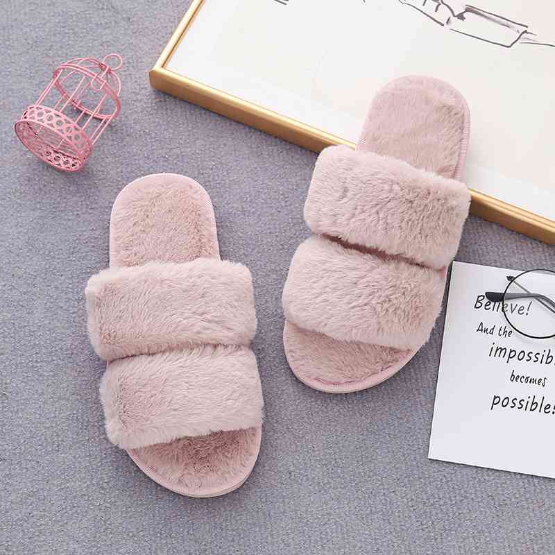 Faux Fur Double Strap Slippers